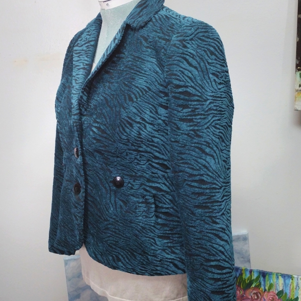 Notation Petite Teal Blazer Abstract Brocade Zebr… - image 3